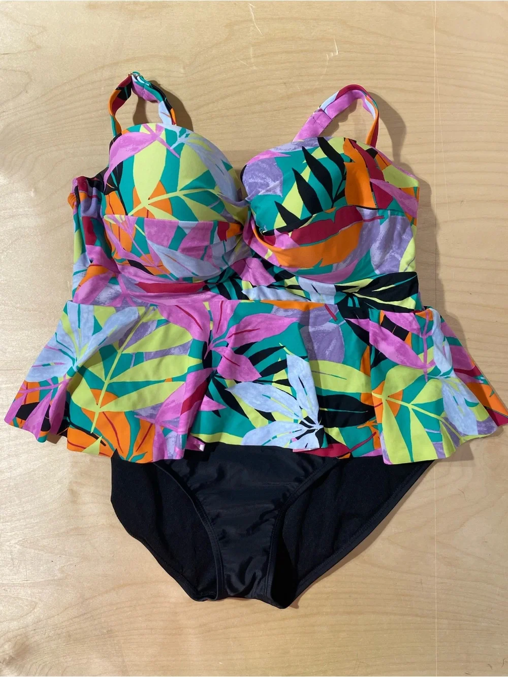 Terra & Sky Multicolor Tropical One-Piece Swimsuit 1X (16W-18W) (SC)